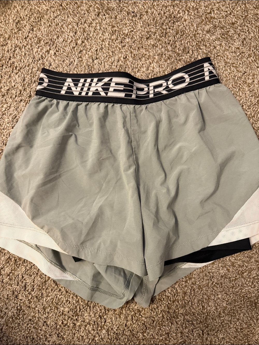 Nike Sage Green Greyish Athletic Running Shorts with Black Branded Waistband